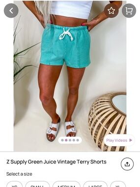 Z Supply XS Vintage Terry Drawstring Shorts in Green Juice